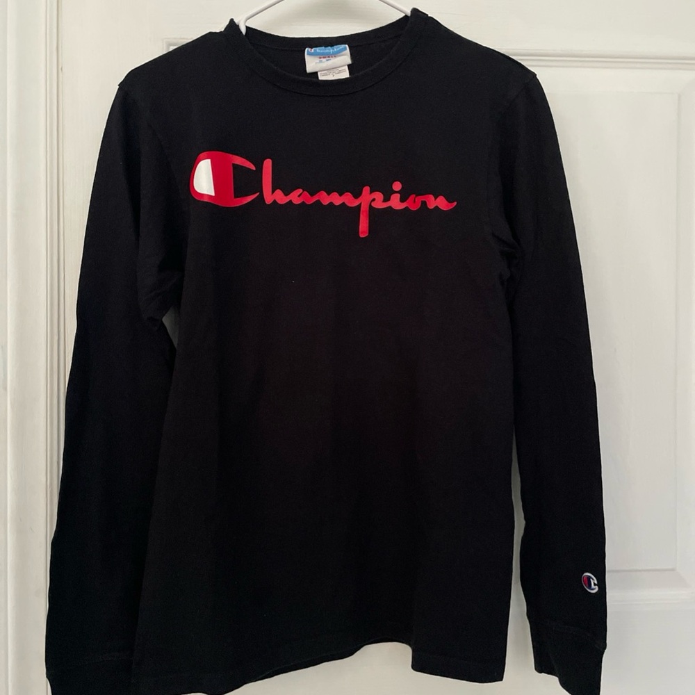Champion Kids Long Sleeve Tee in Black with Red Logo